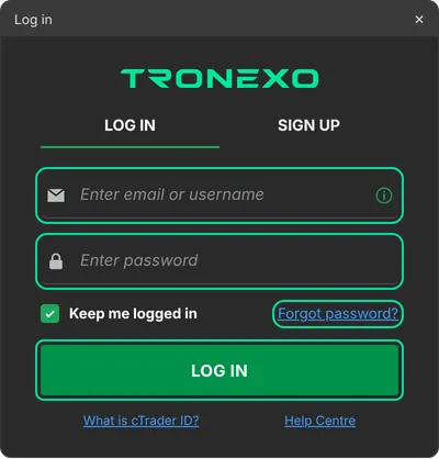 cTrader: Log in window
