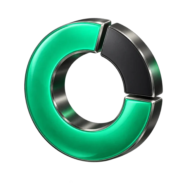 A three-dimensional ring divided into a large green share and a small black share.
