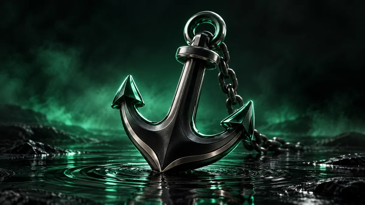A heavy anchor on a chain sinking into dark water